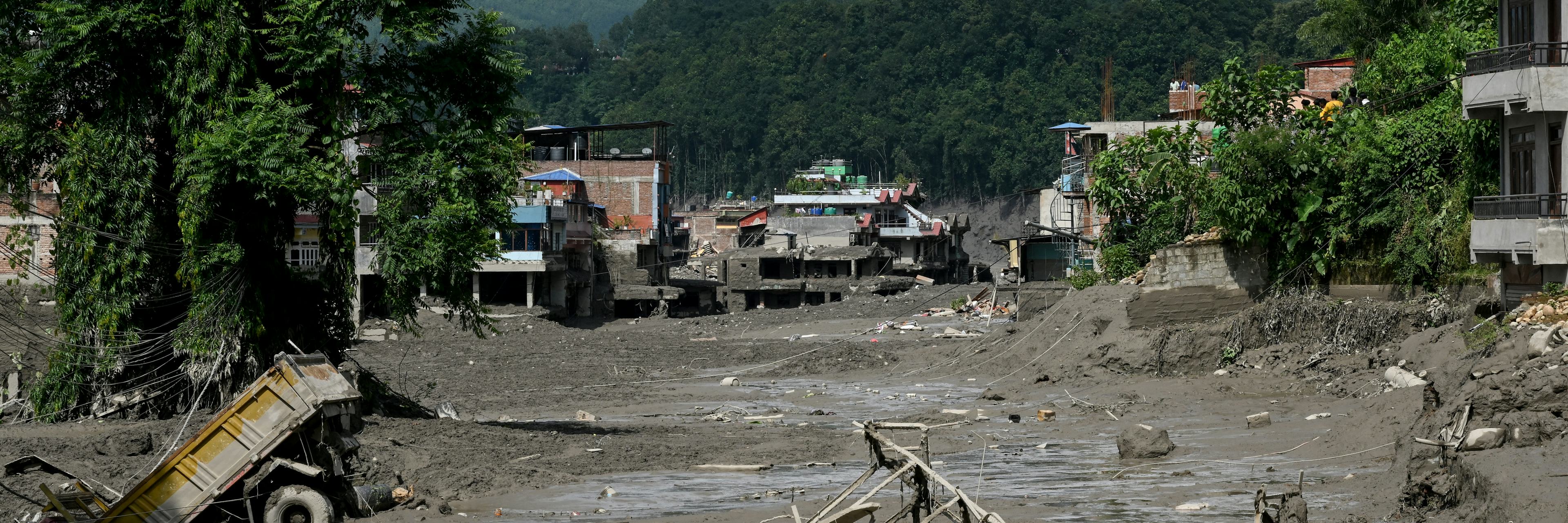 Flood-affected landscape in Nepal
